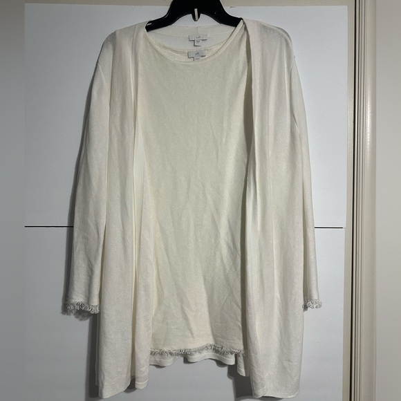 Linen blend J. Jill  cardigan & top  fringed sleeves size large set - Picture 4 of 7